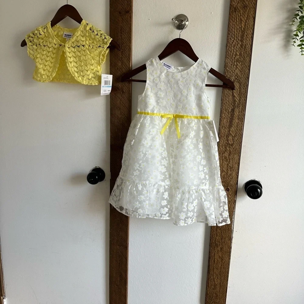 New Blueberi Boulevard White Daisy Ruffled Sundress + Short Sleeve Cover Up